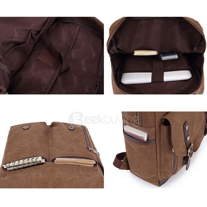 KAUKKO ZP20 Vintage British Style Washed Canvas Backpack Leisure Travel Bag Computer Bag - Khaki