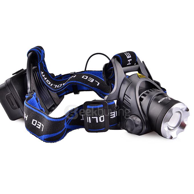 LightsCastle CREE XM-L T6 1800lm 3-Mode LED Zoomable Headlight Headlamp - Black