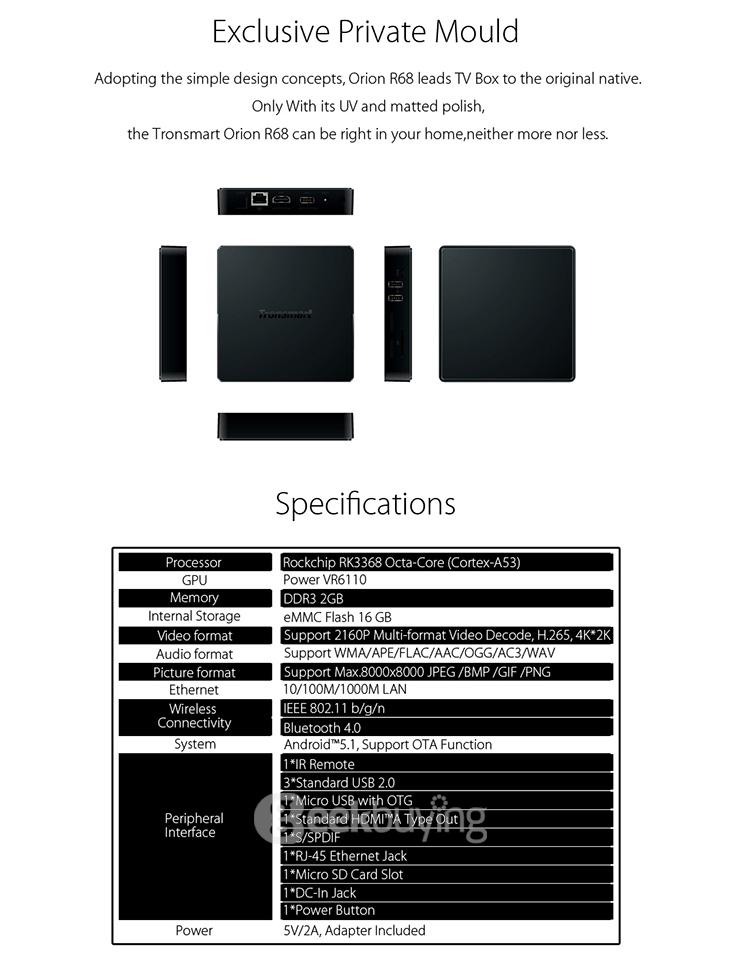 [Spain Stock]Tronsmart Orion R68 Meta Android 5.1 Lollipop 4K*2K TV Box KODI Rockchip RK3368 Octa Core 2G/16G AC WIFI Gigabit LAN Bluetooth 4.0 HDMI 2.0