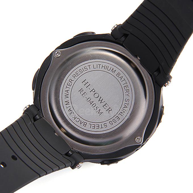 0405 Multi Functions Solar Power LED Digital Men Quartz Sport Wrist Watch - Black