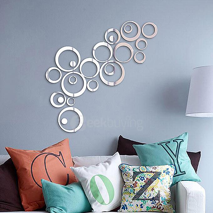 24 Pcs  Fashion Circular Wall Sticker Decal Poster DIY Room Art Home Decor - Silver