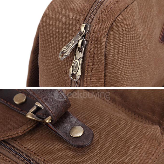 KAUKKO ZP20 Vintage British Style Washed Canvas Backpack Leisure Travel Bag Computer Bag - Khaki