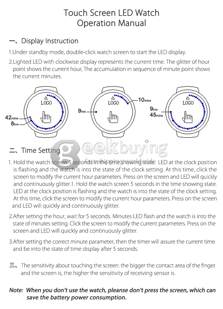 touch led watch instructions