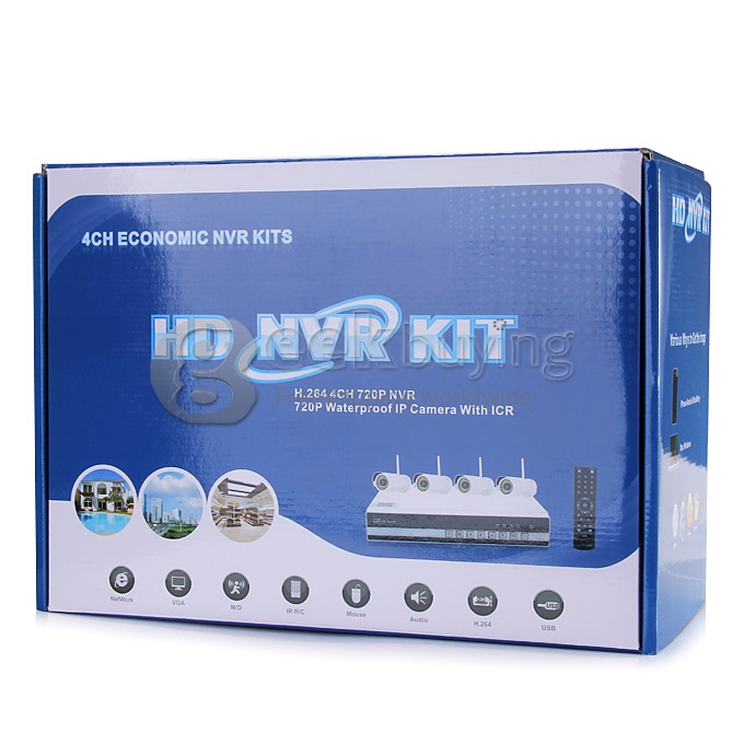 Sinocam SN-NVK-7304D 4CH Wifi H.264 P2P NVR Kit with 4pcs Wireless 1.0MP 3.6mm Day Night Vision Outdoor Weatherproof IP Camera
