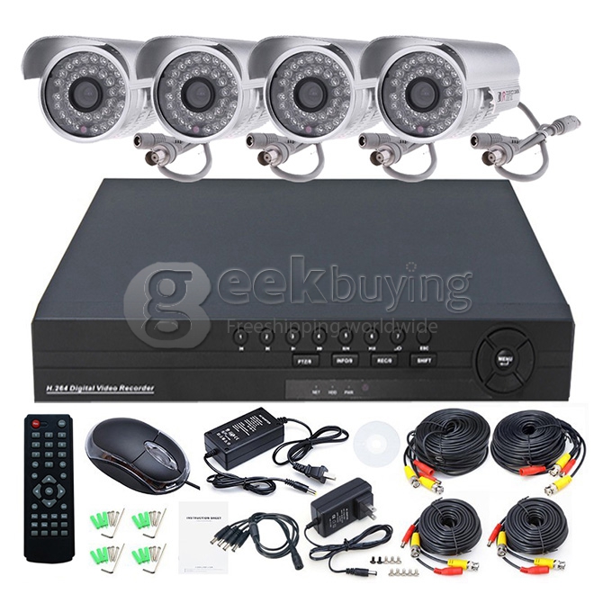 H.264 1/4' Color CMOS Weatherproof Surveillance DVR Kit with 36 LEDs 480TV Lines 4CH CCTV Camera System
