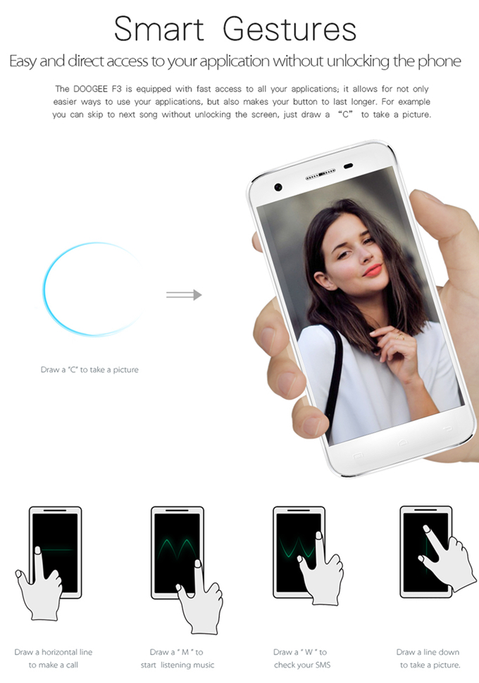 DOOGEE F3 Pro 4G 5.0Inch FHD Android 5.1 3GB 16GB Smartphone MTK6753 64bit Octa Core 2.5D Corning Gorilla Glass - Black