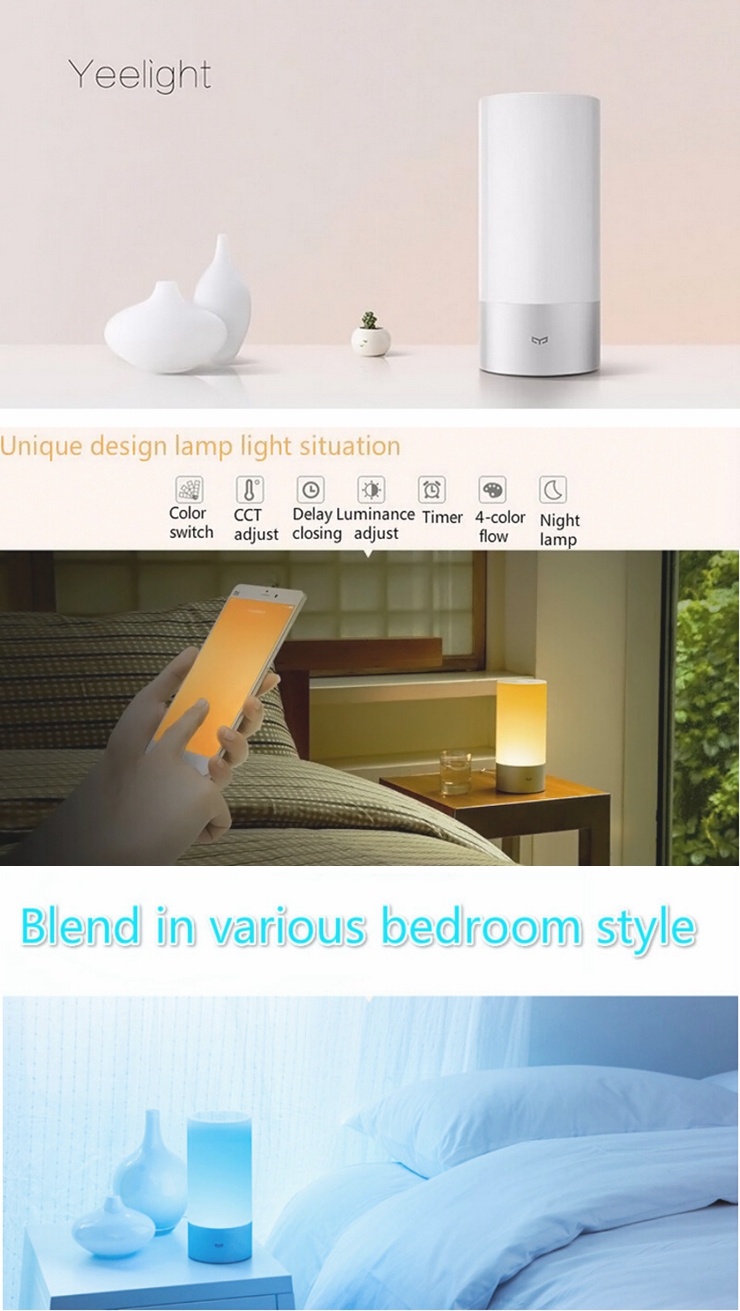 Original Xiaomi Yeelight Indoor Night Light Bed Side Lamp 300Lm 16 Million RGB Color Touch Control 10W 1700k ~ 6500k