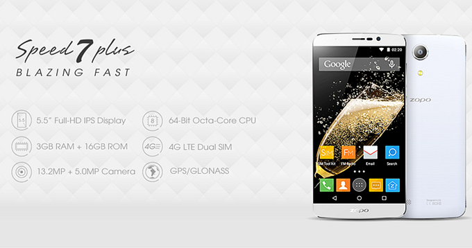 ZOPO Speed 7 Plus 5.5inch FHD Android 5.1 3GB 16GB 4G Smartphone 64bit MT6753 Octa Core 13.2MP Miracast OTG Hotknot- White