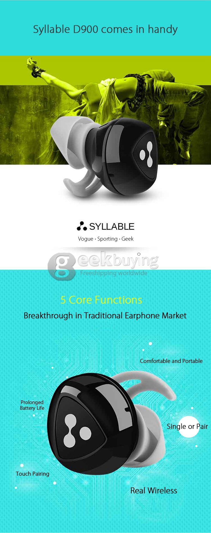 D900 Black Bean Bluetooth Headset BT4.0 Dual Mode Touch Pairing Real Wireless Earphone with Power Bank Charger Dock - Black