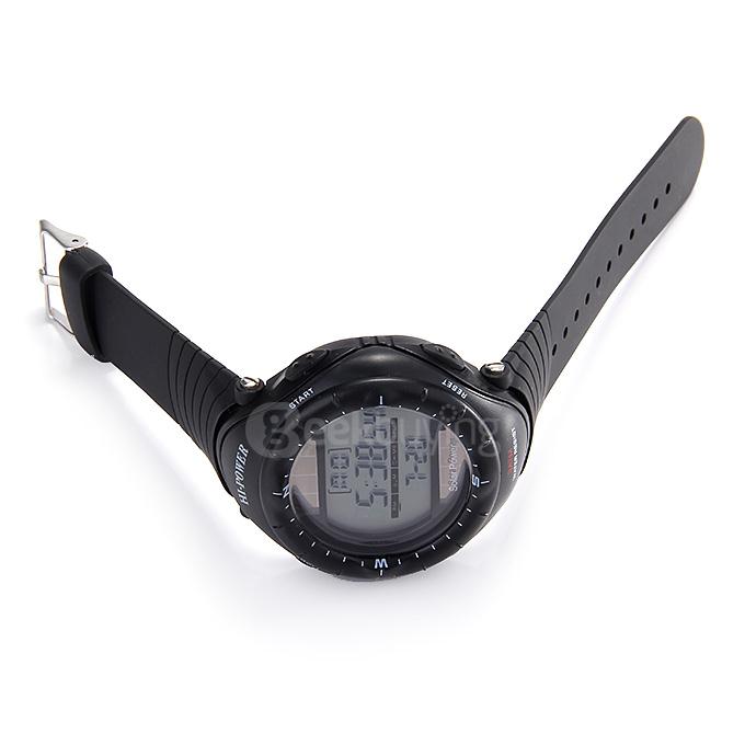 0405 Multi Functions Solar Power LED Digital Men Quartz Sport Wrist Watch - Black