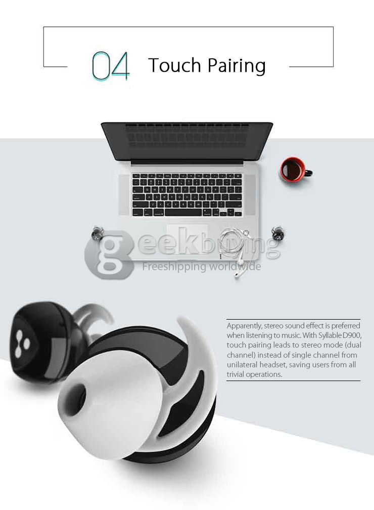 D900 Black Bean Bluetooth Headset BT4.0 Dual Mode Touch Pairing Real Wireless Earphone with Power Bank Charger Dock - Black