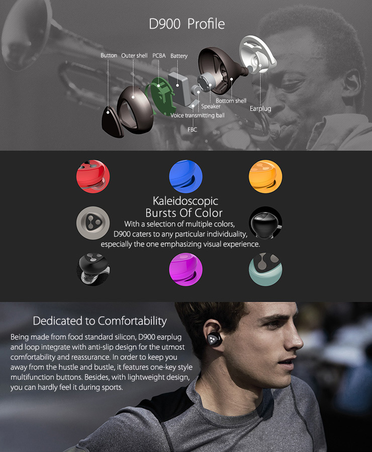 D900 Black Bean Bluetooth Headset BT4.0 Dual Mode Touch Pairing Real Wireless Earphone with Power Bank Charger Dock - Black