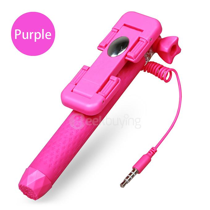 3.5mm Super MINI Selfie Stick Extendable Handheld Monopod Self Timer For iPhone Samsung Galaxy HTC Gopro - Purple