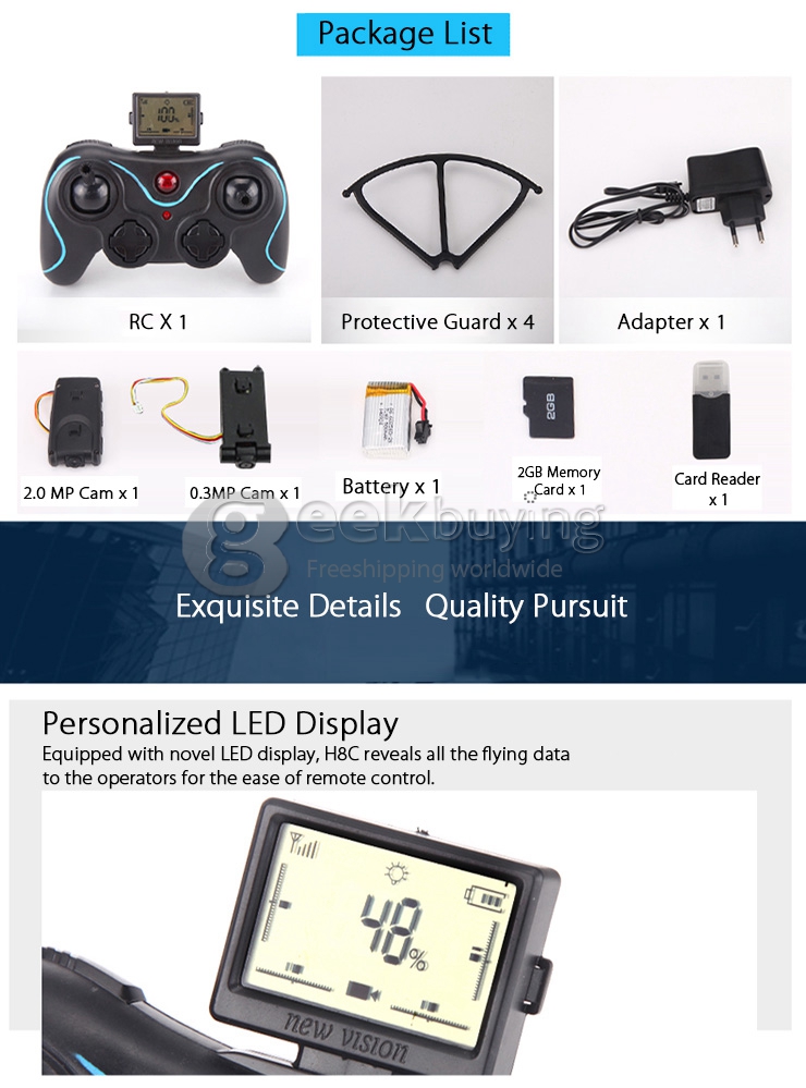 New Version Upgraded JJRC H8C 2.4G 4CH 6-Aixs Altitude Hold Mode With 2MP HD Camera RC Quadcopter RTF - White