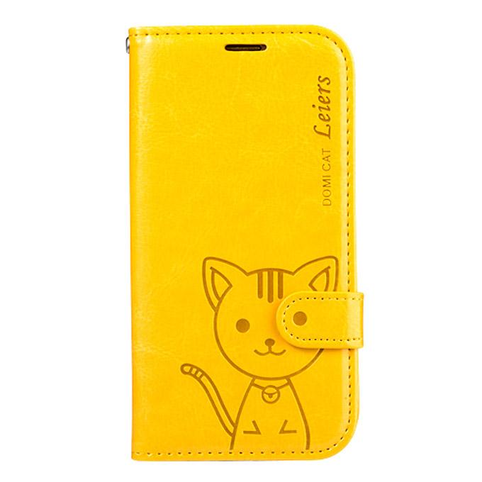 Leiers Domi Cat TPU Leather Case Protective Cover for Samsung GALAXY S6 G9200 - Yellow