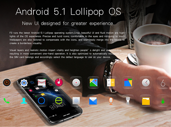 DOOGEE F3 Pro 4G 5.0Inch FHD Android 5.1 3GB 16GB Smartphone MTK6753 64bit Octa Core 2.5D Corning Gorilla Glass - Black