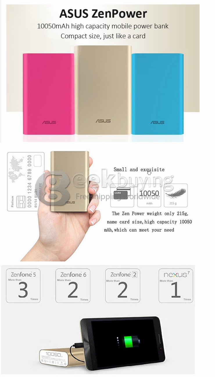 Original Asus Zenpower USB Power Bank 10050mA External Backup Power Charger Quick Charge  For iPhone/Samsung/HTC - Blue