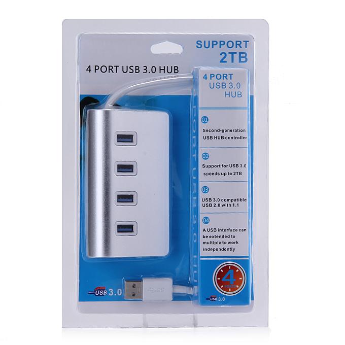 Fast Speed 4 Ports USB 3.0 Aluminum Alloy Hub - Silver