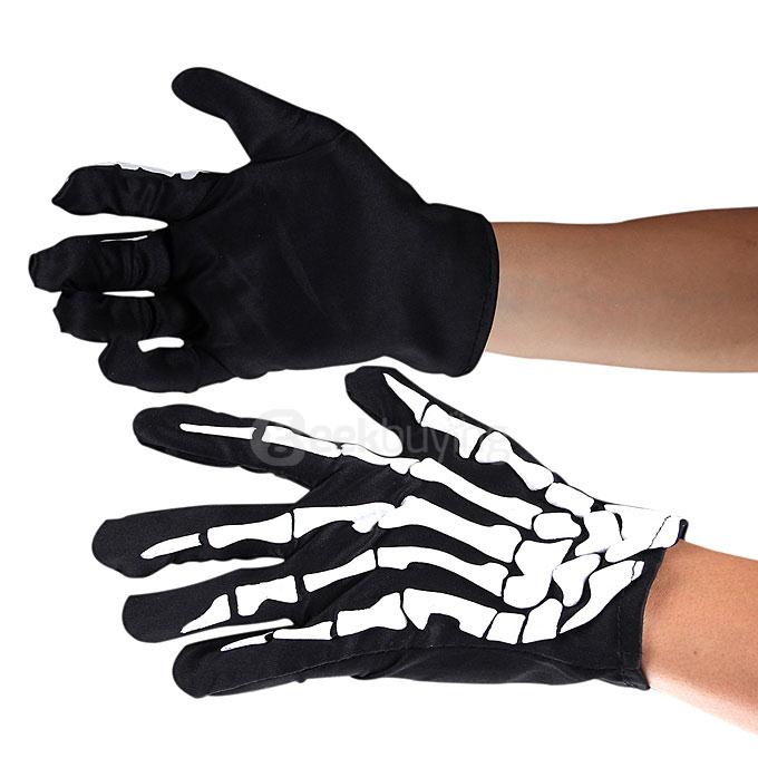 Adult Halloween Fancy Dress 3D Skeleton Bones Gloves - Black + White
