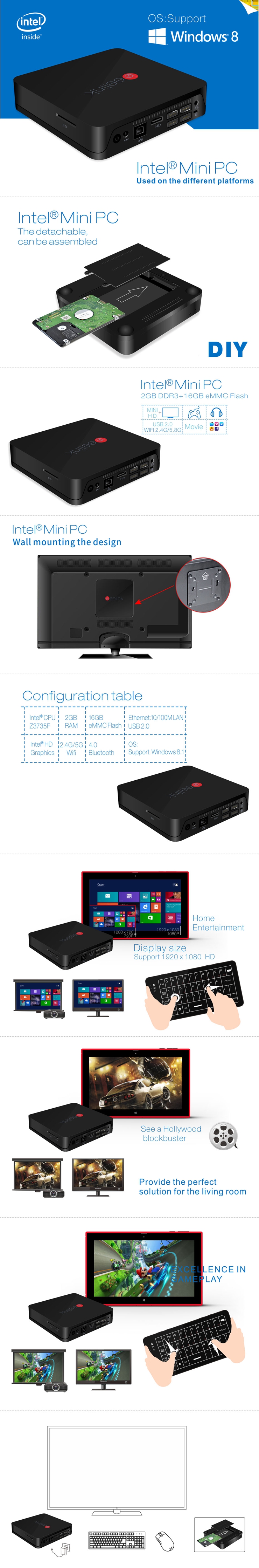 Beelink M808 Windows 8.1 Mini PC Intel Z3775F Quad Core 2G/16G 2.4G/5G Dual Band Wifi LAN  Bluetooth 4.0 HDMI