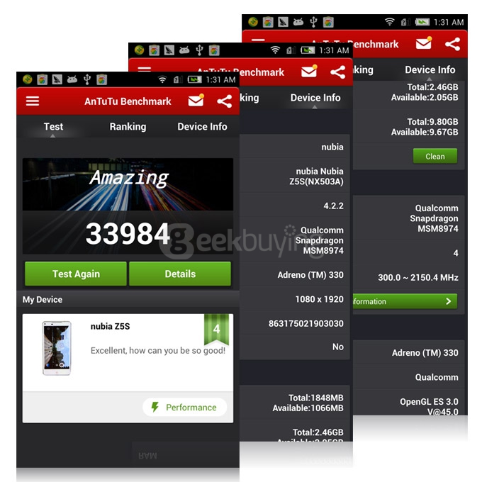 ZTE NUBIA Z5S 5.0 Inch FHD Android 4.4 2GB 16GB Smartphone Qualcomm Snapdragon 800 Quad Core Gorilla Glass 3 - Black