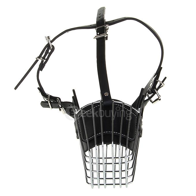 High Quality Steel Leather Dog Muzzle Cage for German Shepherd Dog - Silver + Black