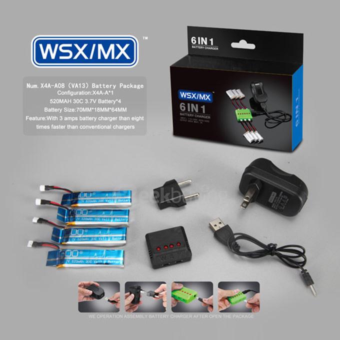 4 In 1 Charger 3.7V 520mA 30C Lipo Battery For Wltoys V977 V930