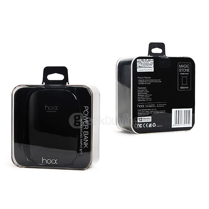 Hoox C02 Magic Stone Series 6000mAh Polymer Power Bank Dual USB Quick Charge Energy Saving - Black