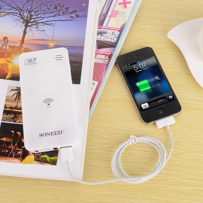 SONEED SP-W500 Wi-Fi Mini Multimedia DLP Projector Power Bank for iPhone / Samsung / HTC Smartphone Notebook PC - White