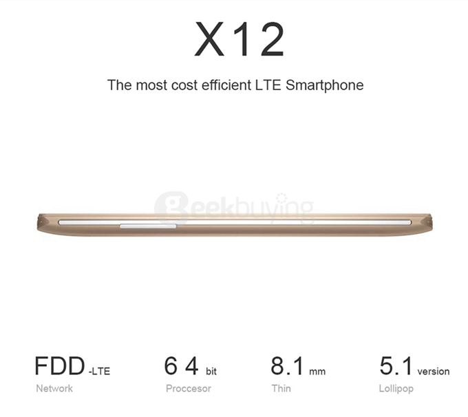 CUBOT X12 5.0inch 64 bit 4G FDD-LTE Android 5.1 Smartphone MTK6735 Quad Core 1GB RAM 8GB ROM 8.0MP IPS Miracast- Black