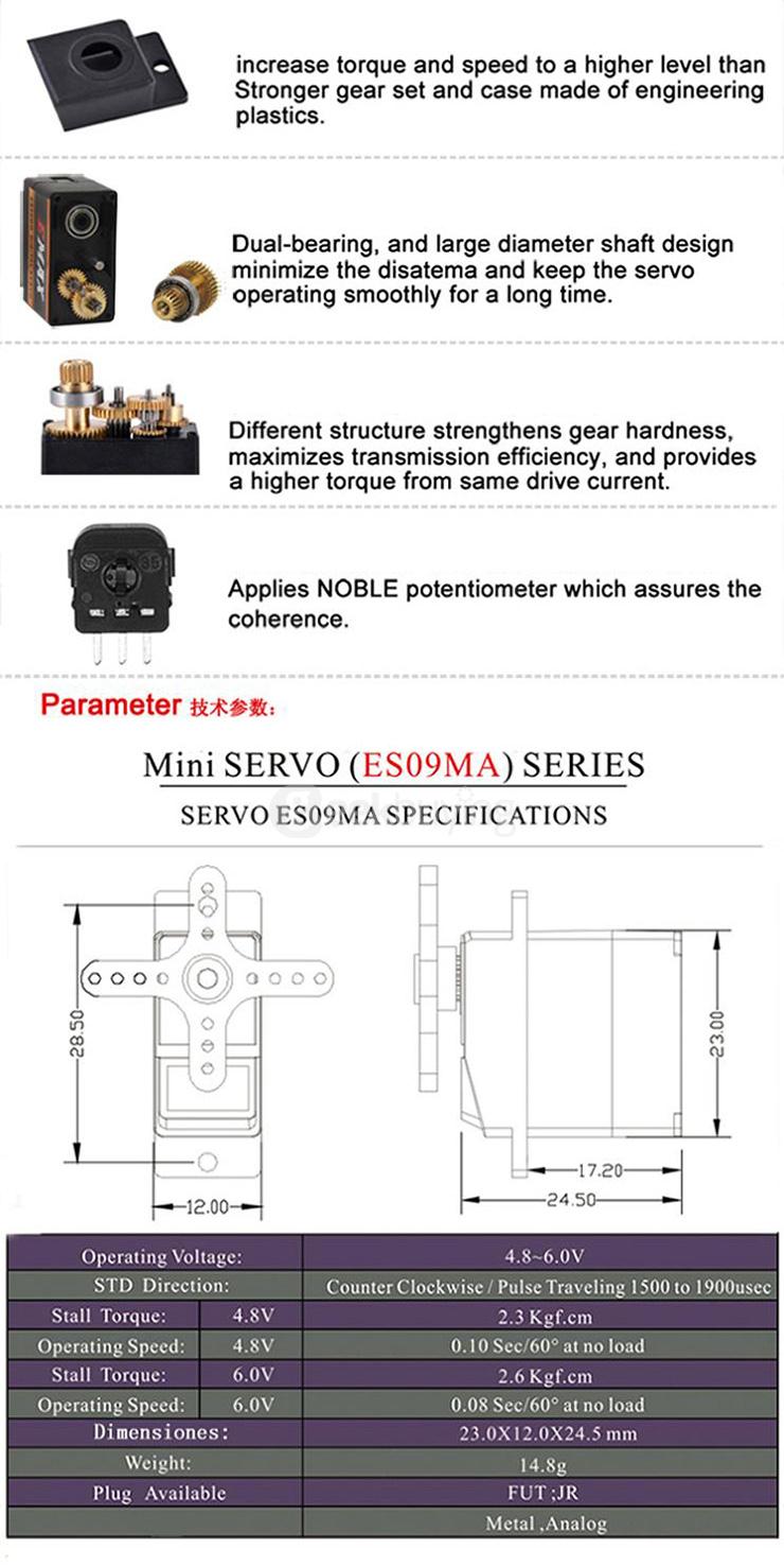 EMAX ES09MA Analog Swash Servo With Metal Gear For 450 Helicopter