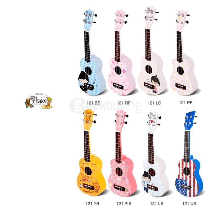 Kaka KUS-121 PPS 21 Inch Colorful Qute Cartoon Designs Rosewood Ukulele 4 Strings for Children - Pink