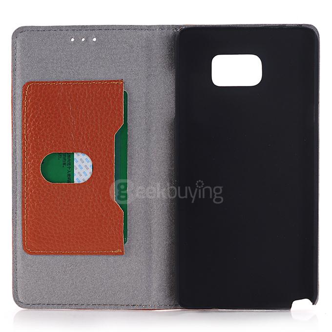 Litchi Texture Leather Case With Holder/Card Slots/Wallet For Samsung Galaxy Note 5 - Brown