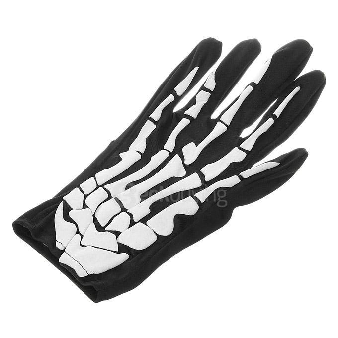 Adult Halloween Fancy Dress 3D Skeleton Bones Gloves - Black + White