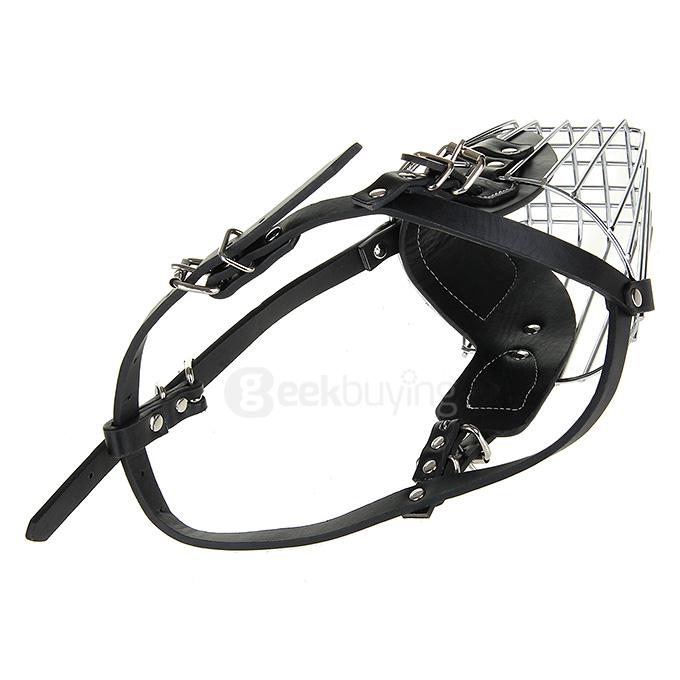 High Quality Steel Leather Dog Muzzle Cage for German Shepherd Dog - Silver + Black