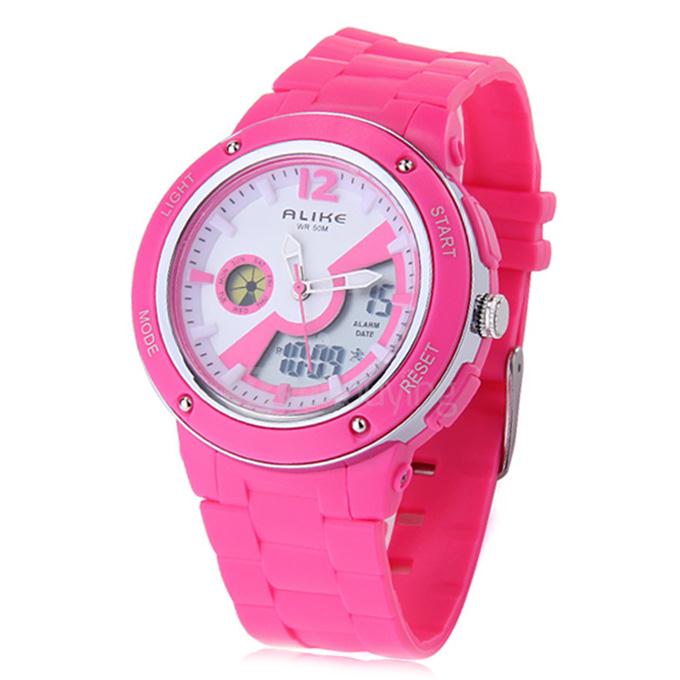 Alike AK14105 Multi-function 50m Waterproof Women Sports Watch Dual Time And Date Display - Rose Red