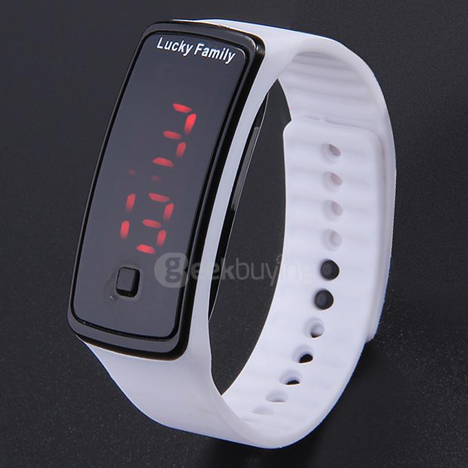Lucky Family Leisure Unisex Digital Sports Watch Red LED Time And Date Display - White
