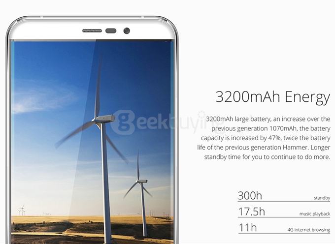 UMI HAMMER S 5.5inch HD 4G FDD-LTE Android 5.1 2GB 16GB Smartphone 64bit MT6735M Quad Core TOUCH ID Smart Wake - Black