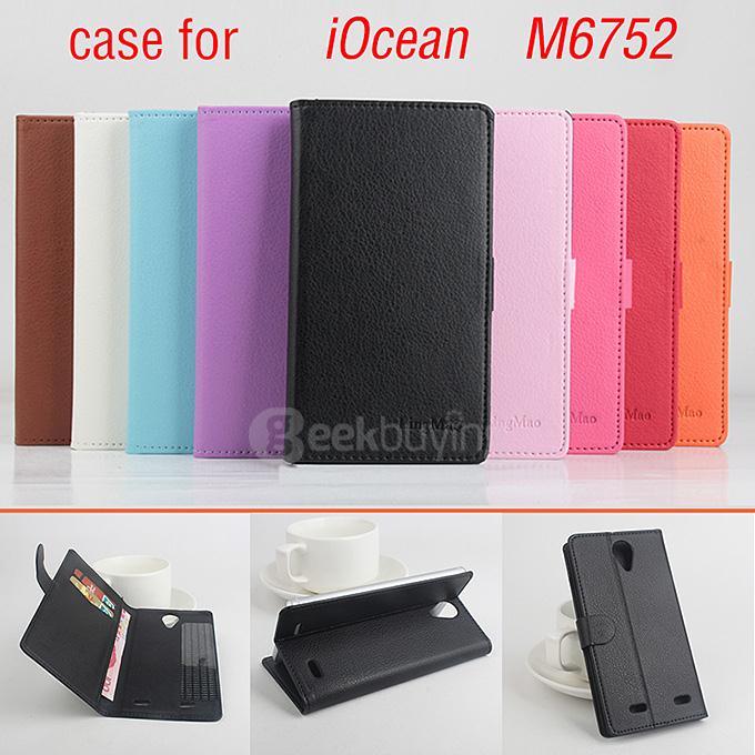 Protective Hard Cover Flip Stand Leather Case for iOcean M6752 Smartphone - Blue