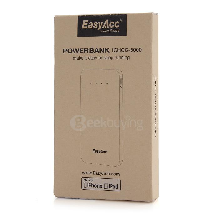 EasyAcc Cable 5000mAh External Battery Charger Portable Power Bank with Built-in Micro USB Cable
