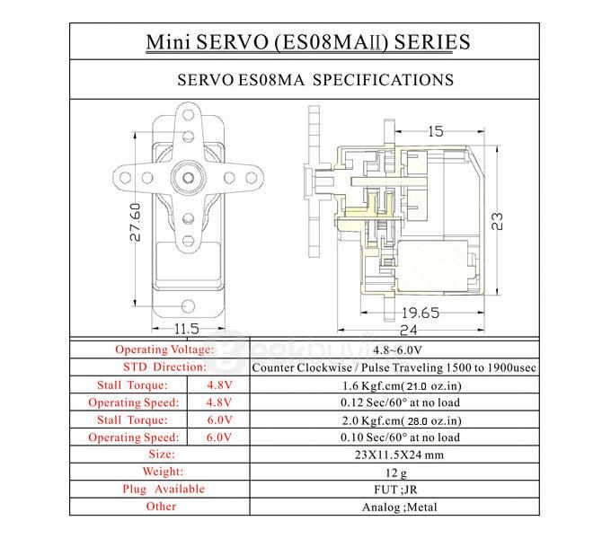 EMAX ES08MA II 12G Mini Analog Servo Metal Gear for RC Model