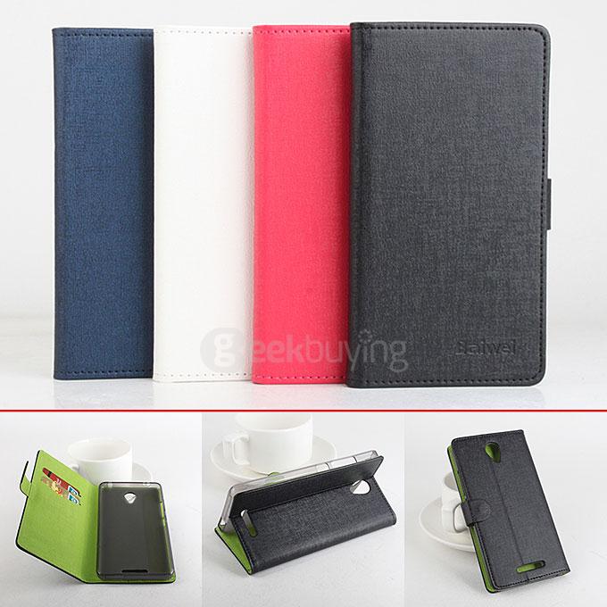 Contrast Color Protective Hard Cover Flip Stand Leather Case for Xiaomi Redmi Note 2 Smartphone - Rose