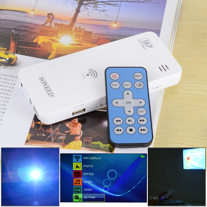 SONEED SP-W500 Wi-Fi Mini Multimedia DLP Projector Power Bank for iPhone / Samsung / HTC Smartphone Notebook PC - White