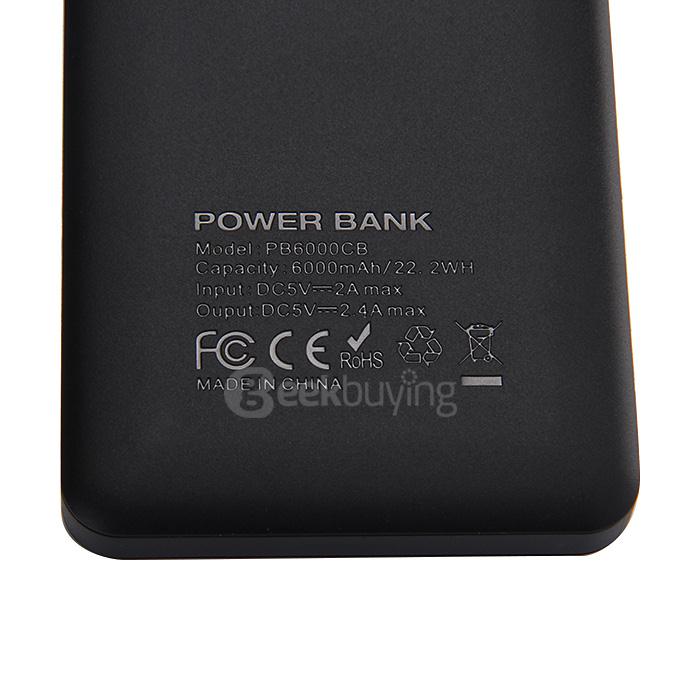 EasyAcc 6000mAh Ultra Slim Power Bank External Battery Smart Output Portable Charger With Built-in Micro USB Cable