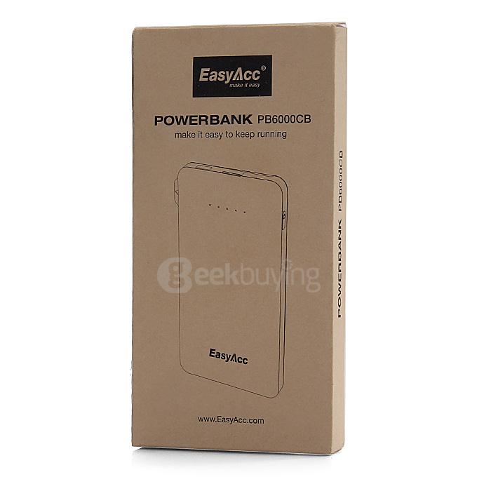 EasyAcc 6000mAh Ultra Slim Power Bank External Battery Smart Output Portable Charger With Built-in Micro USB Cable