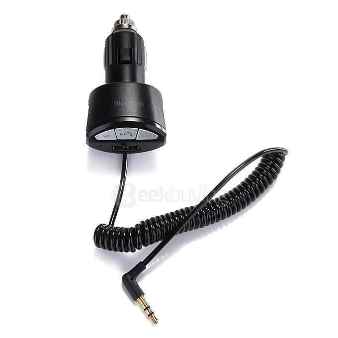 A2DP 3.5mm Car Hand-free Bluetooth AUX Stereo Audio Receiver Adapter USB Charger - Black