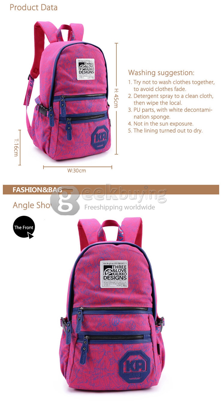 Kaukko FP79 Students Leisure Travel Bag Universal Korean Preppy Style Backbag  - Rose Red