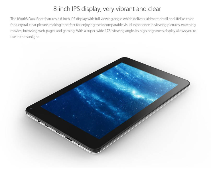 Cube iWork8 Dual Boot Windows10 & Android4.4 2GB/32GB 8 Inch Tablet PC Intel Z3735F Quad Core 1.83GHz IPS 1280*800 HDMI WiFi - Black