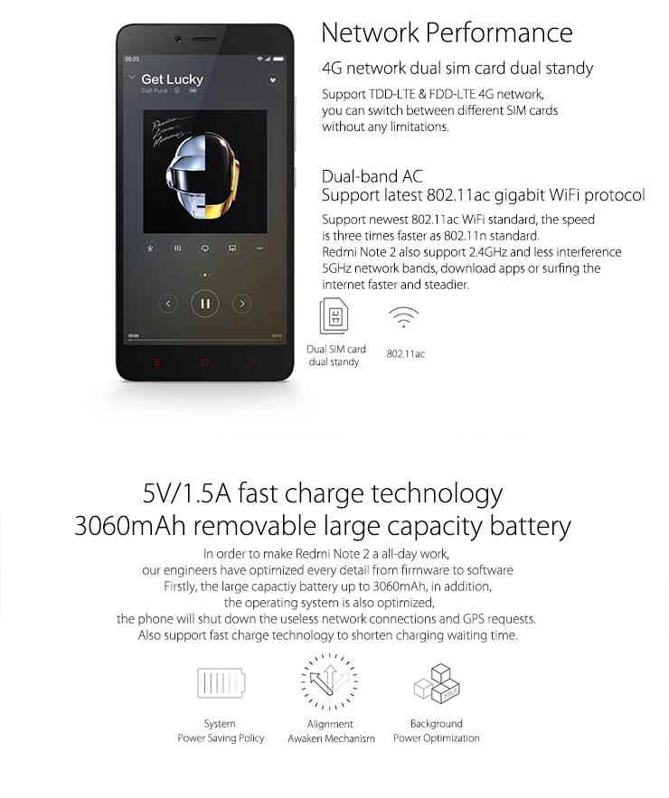 Xiaomi Redmi Note 2 Standard 4G Smartphone 5.5 Inch FHD Screen 2GB 16GB 64bit Helio X10 Octa Core 3060mAh 13.0MP - Gray