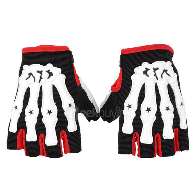 CE-04B Non-slip Skeleton Half-Fingers Motorcycle Gloves for Riding  - White + Red + Black (Size XL)